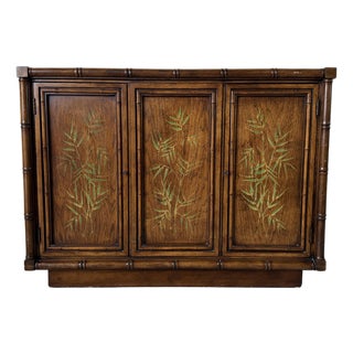 Brandt Embassy Collection Faux Bamboo Console Cabinet With Hand-Painted Bamboo Motifs For Sale