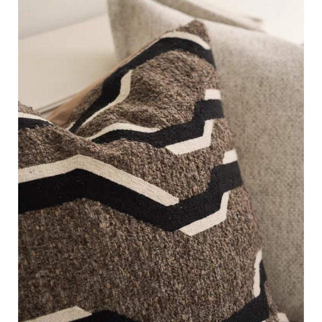 Textile One Embroidered Brown Solid Velvet Throw Pillow For Sale - Image 7 of 7