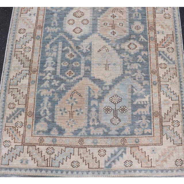Early 21st Century Afghanistan Tabriz Gallery Runner With Soft Blue Field and Ivory Motifs For Sale - Image 5 of 16