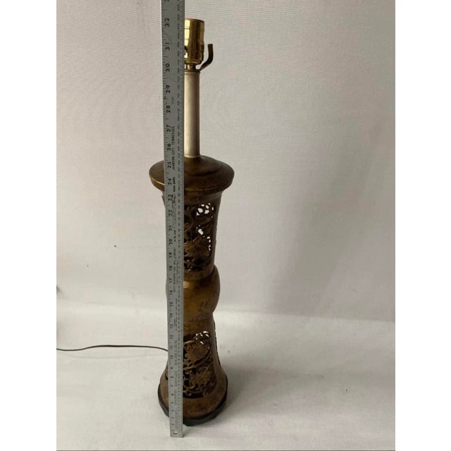 Early 20th Century Antique Mid Century Style Floral Disign Metal Plug in Table Lamp For Sale - Image 5 of 6