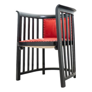 Vintage Armchair in Black-Finished Beech and Red Leather by Josef Hoffmann for Jacob & Josef Kohn For Sale
