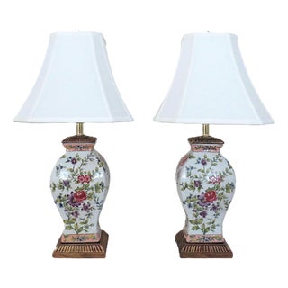 Pair of Chinoiserie Table Lamps With Flowers Floral Asian For Sale