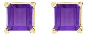 14K Yellow Gold 5x5MM Princess Cut Purple Amethyst Solitaire Stud Earrings