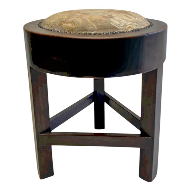 Art Deco Style Wood and Fabric Stool, 1950s For Sale