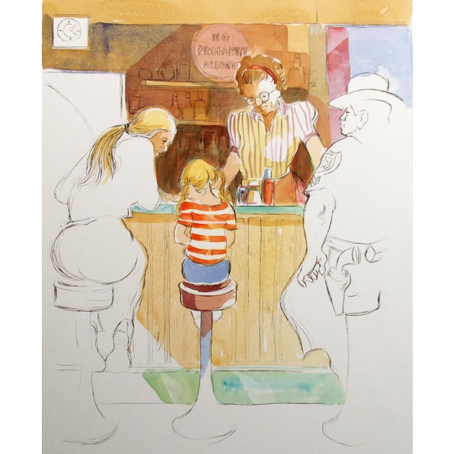 1980s William Papas "No Profanity" Hand Colored Etching Artwork, Diner For Sale - Image 5 of 6