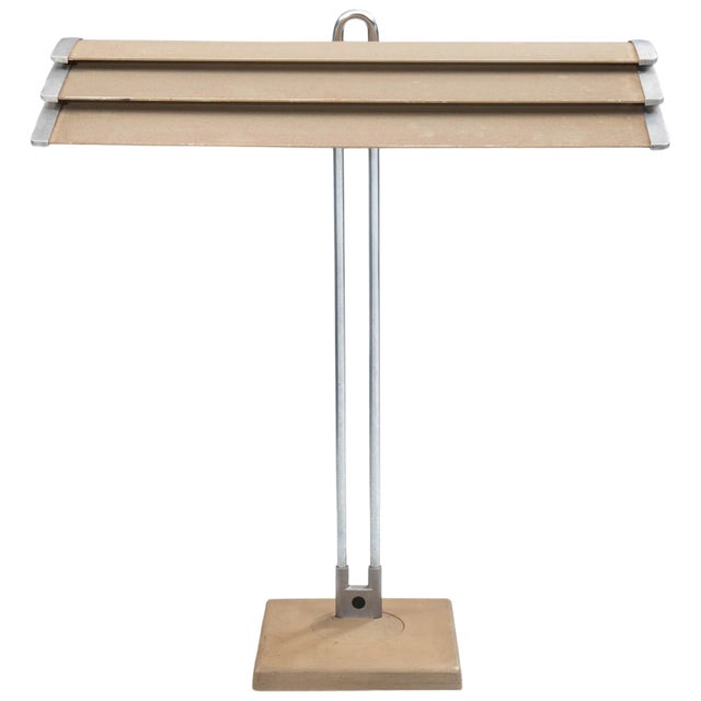 French Architectural Desk Lamp in Casted Iron Steel and Ribbed Aluminum, 1960s For Sale