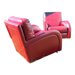 Roche Bobois Vintage Leather Club Chairs - A Pair For Sale