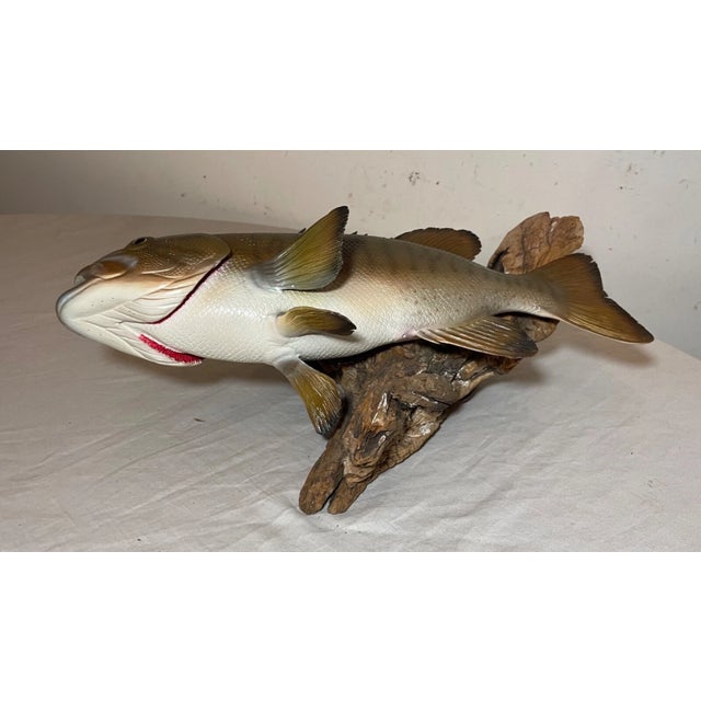 Green Vintage Handmade Eg Carved Wood Smallmouth Bass Wall Fish Mount Trophy Sculpture For Sale - Image 8 of 18