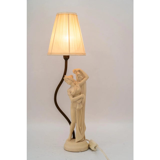 Beige Cast Artificial Marble Table Lamp with Fabric Shade, Vienna, Austria, 1960s For Sale - Image 8 of 10
