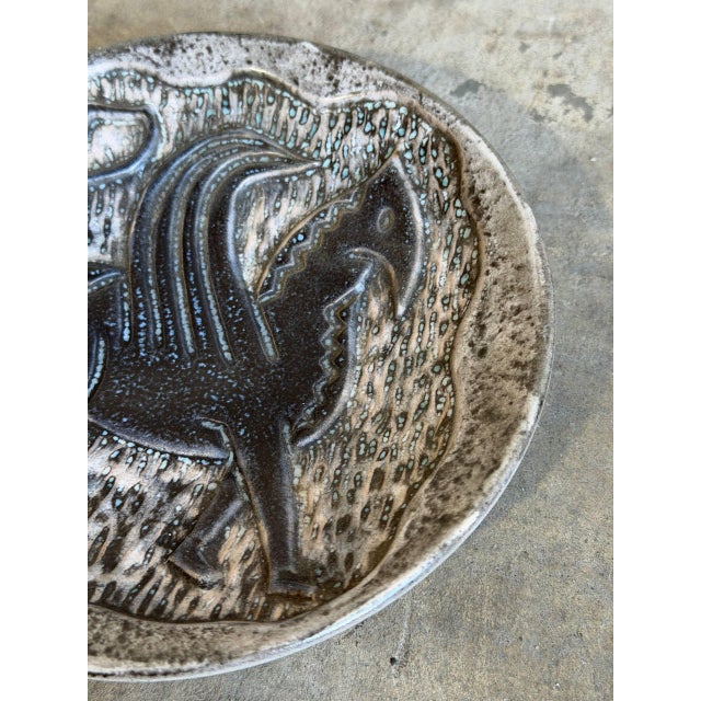 Ceramic Ceramic Shallow Bowl Sgraffito a Mythical Creature Motif Johgus Bornholm Mid-Century 1960s For Sale - Image 7 of 9