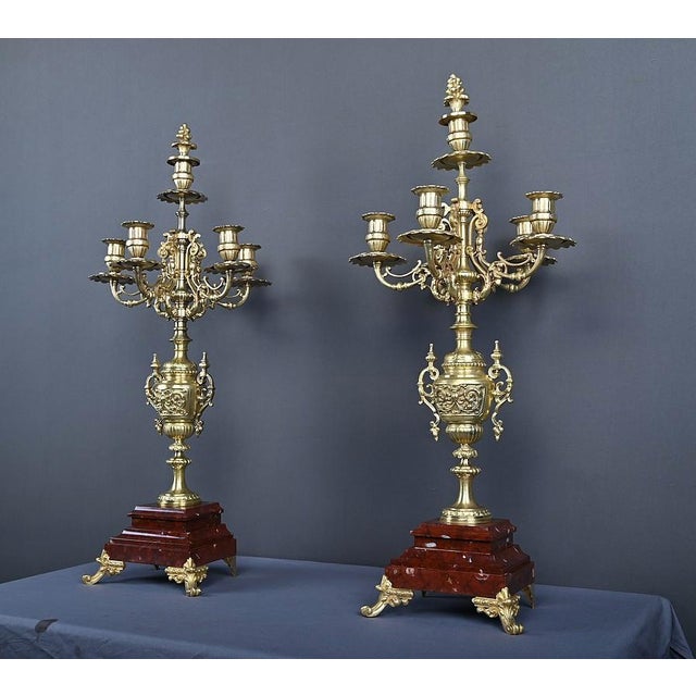 1920s Renaissance Style Bronze Candelabras, 1920, Set of 2 For Sale - Image 5 of 18