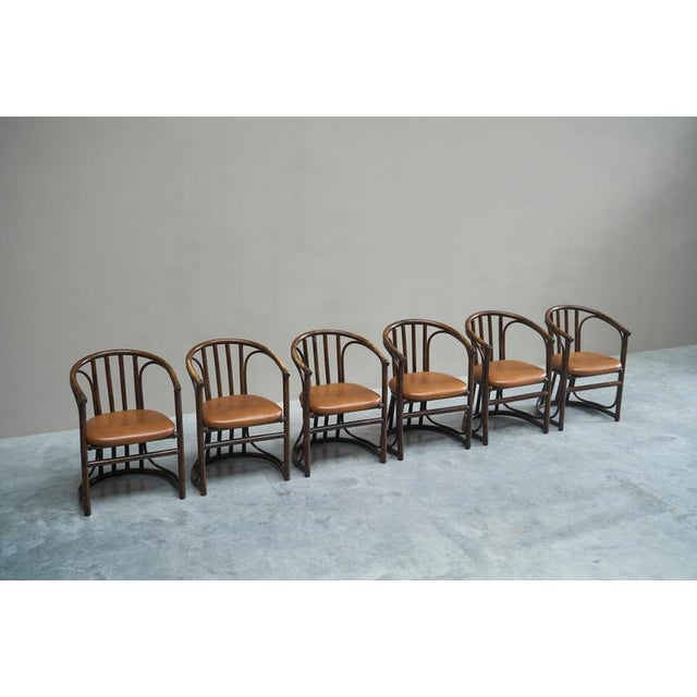 Mid-Century Chairs in Bamboo and Patinated Cognac Leather, 1960s, Set of 6 For Sale - Image 14 of 18