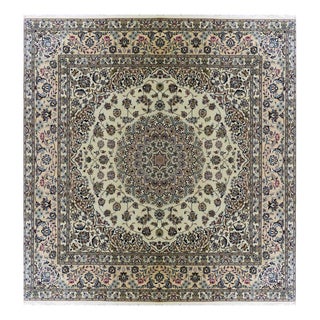 Hand-Knotted Middle Eastern Nain Rug in Virgin Wool & Silk For Sale