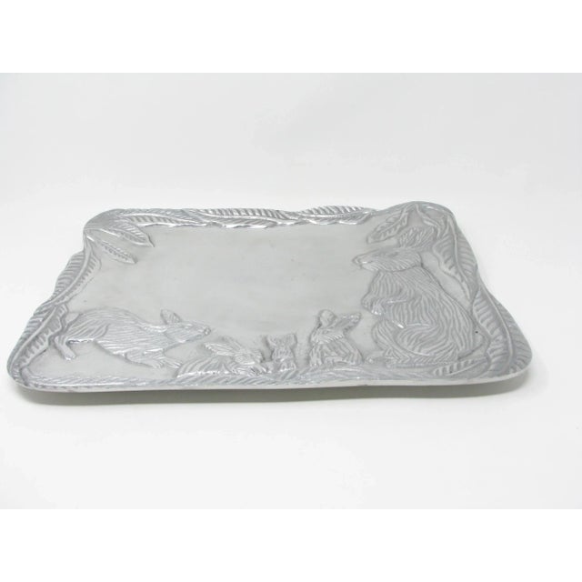 Arthur Court Vintage Holland Boone Scottsdale Polished Pewter Tray Featuring Rabbits For Sale - Image 4 of 12