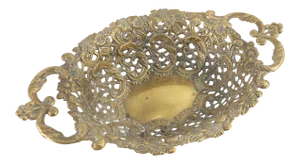 Reticulated Openwork Floral Brass or Bronze Bowl