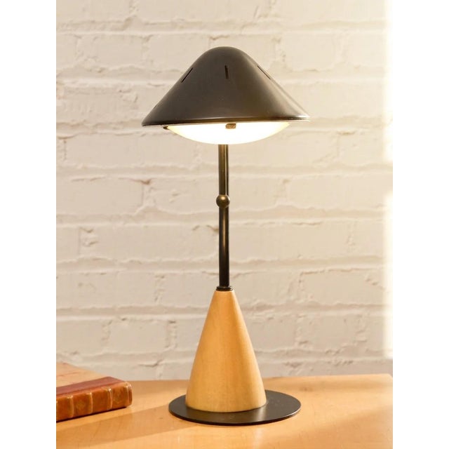Vintage Postmodern Black & Wood Cone Desk Lamp For Sale - Image 4 of 11