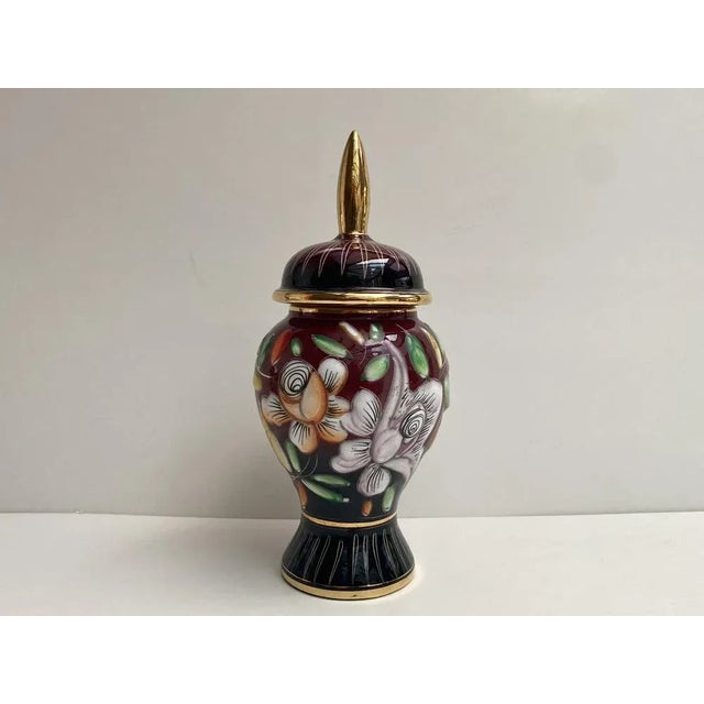 Ceramic Vintage Ceramic Vase with Lid and Floral Decor from Hubert Bequet, Belgium, 1950s For Sale - Image 7 of 7