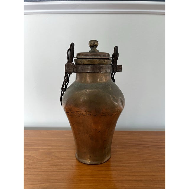 Antique Hanging Copper Water or Oil Vessel For Sale - Image 4 of 8