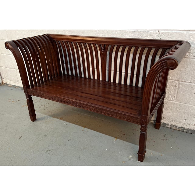 Late 20th Century Late 20th Century American Colonial-Style Carved Rollback Bench For Sale - Image 5 of 16