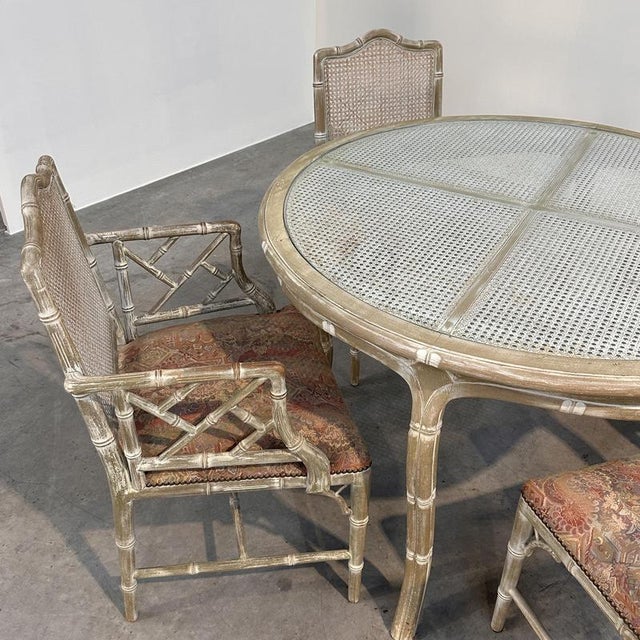 Wood Vintage Dining Set in Faux Bamboo with Fabric, 1980s, Set of 5 For Sale - Image 7 of 16