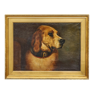 Victorian Oil Portrait of a Bloodhound Titled Odino, After Landseer, 1875