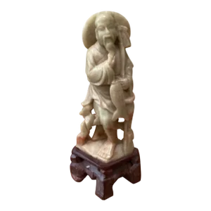 Early 20th Century Antique Carved Chinese Shoushan Hard Stone Fisherman Sculpture Statue