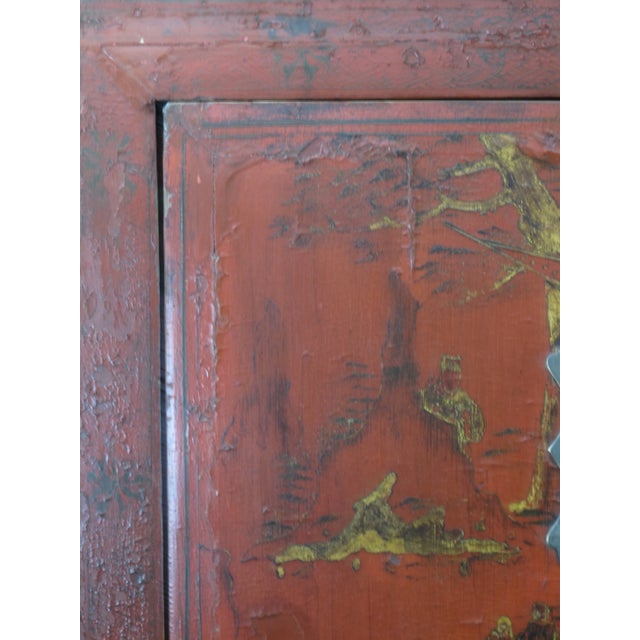 Red Late 19th Century Red Antique Chinese Chinoiserie Style Cabinet For Sale - Image 8 of 13