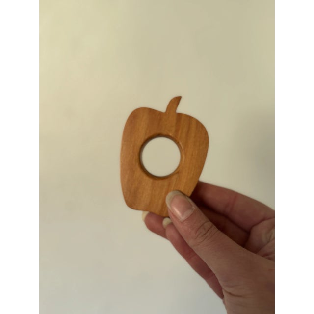 Late 20th Century Set of 6 Vintage Hand-Carved Wooden Apple Napkin Rings – Rustic Table Decor For Sale - Image 5 of 8
