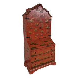 Baker Furniture Red Lacquered Chinoiserie Secretary From Their McMillen Collection For Sale