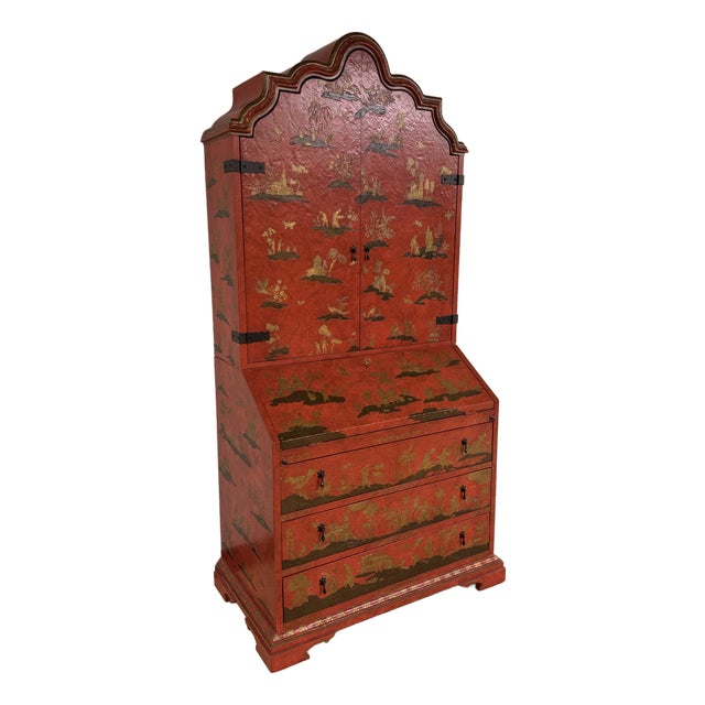Baker Furniture Red Lacquered Chinoiserie Secretary From Their McMillen Collection For Sale
