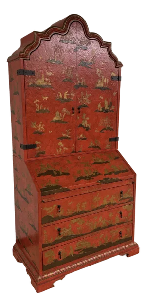 Baker Furniture Red Lacquered Chinoiserie Secretary From Their McMillen Collection