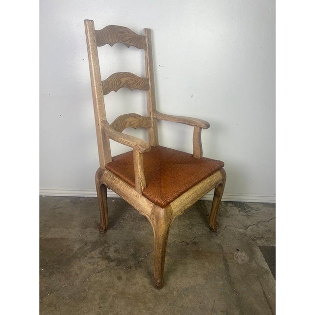 1930s Set of Eight French Country Ladder Back Dining W/ Rush Seats For Sale - Image 5 of 12
