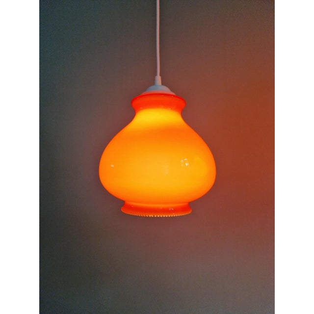 Vintage Orange Opaline Pendant Lights, 1960s, Set of 3 For Sale - Image 4 of 12
