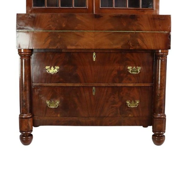 Antique Quervelle American Empire Flame Mahogany Secretary Desk C1840 For Sale - Image 4 of 17