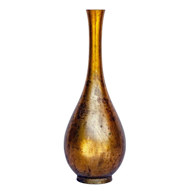 Japanese Mid-Century Japanese Petite Gilt & Acidwashed Bronze Bud Vase For Sale - Image 3 of 9