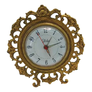 Vintage Globe Round Gold Tone Table Alarm Clock Hollywood Regency Victorian Art Nuveou