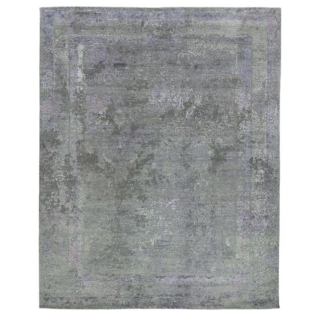 Jordan Charcoal/Purple Hand knotted Wool/Viscose/Cotton Area Rug - 9'x12' For Sale