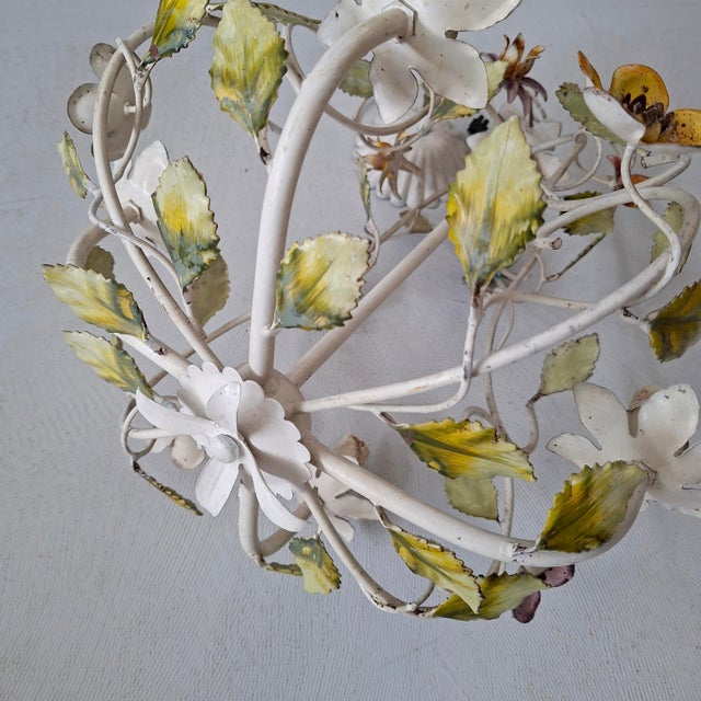 French Toleware Floral Chandelier, 1960s For Sale - Image 6 of 9