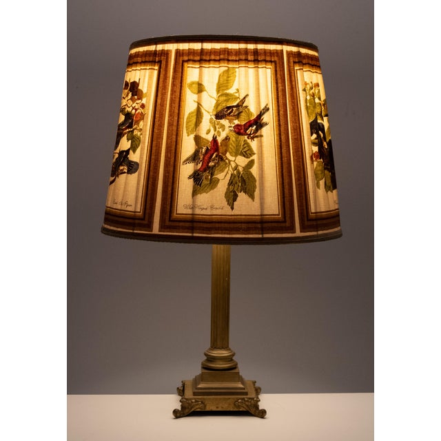 Metal Corinthian Column Table Lamp in Bronze with Bird Shade, 1940s For Sale - Image 7 of 16