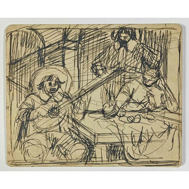 Gabriele Galantara, Players, Drawing, Early 20th Century For Sale