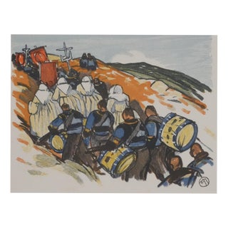 Mathurin Meheut, Brittany, The Procession with Orchestra, Engraving For Sale