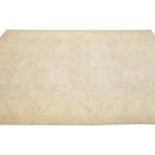 2010s 2010s Blue Modern Indian Wool Rug Handmade With Floral Pattern For Sale - Image 5 of 7