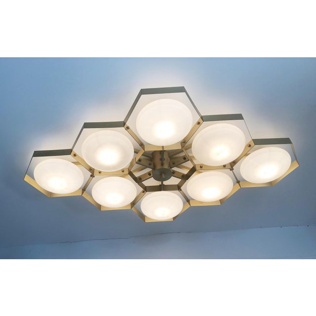 Italian 21st Century Hive Satin Brass Glossy Gray Murano Flush Mount by Fabio LTD For Sale - Image 3 of 9