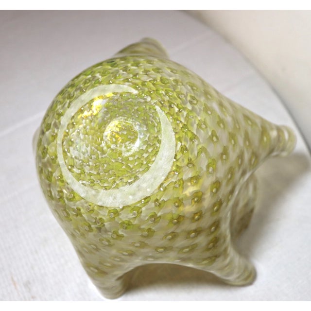 Vintage Hand Blown Murano Glass Handkerchief Controlled Bubble Green Vase Bowl For Sale - Image 10 of 11