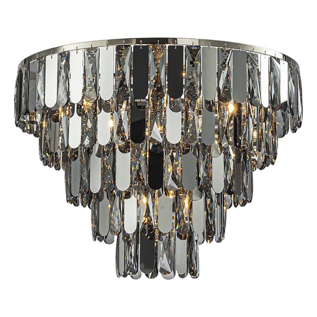 Aloadecor 6-Light Dimmable 5-Tier Smoked Crystal Flush Mount Ceiling Light Fixture With Polished Nickel Finish and Stainless Steel Accents For Sale