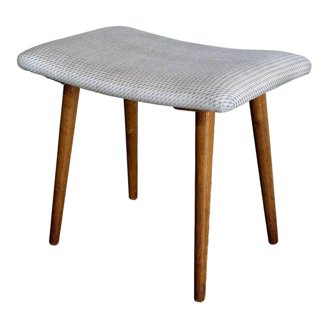 Vintage Danish Mid Century Modern Teak Vanity Stool Ottoman For Sale