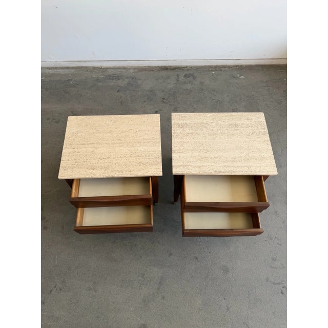 1960s 1960s Travertine & Walnut Nightstands by American of Martinsville - Pair For Sale - Image 5 of 17