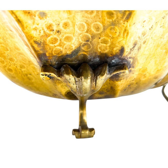 Vintage Hand-Hammered Brass Footed Centerpiece Bowl With Foliate Handles – Rustic European / Rococo For Sale - Image 10 of 15