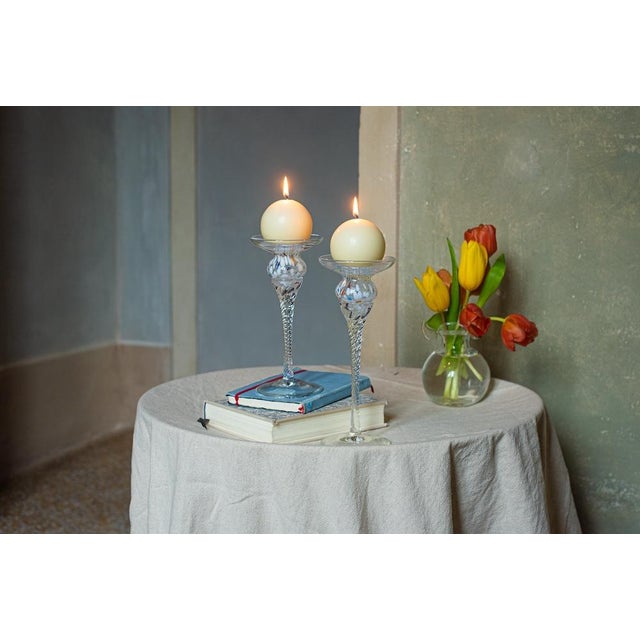 Italian VIETRI Chiara White Short Candlesticks - Set of 2 For Sale - Image 3 of 3