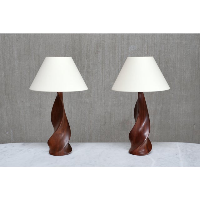 Sculptural Table Lamps in Mahogany by Claude Chauvy, France, 1950s, Set of 2 For Sale - Image 17 of 17